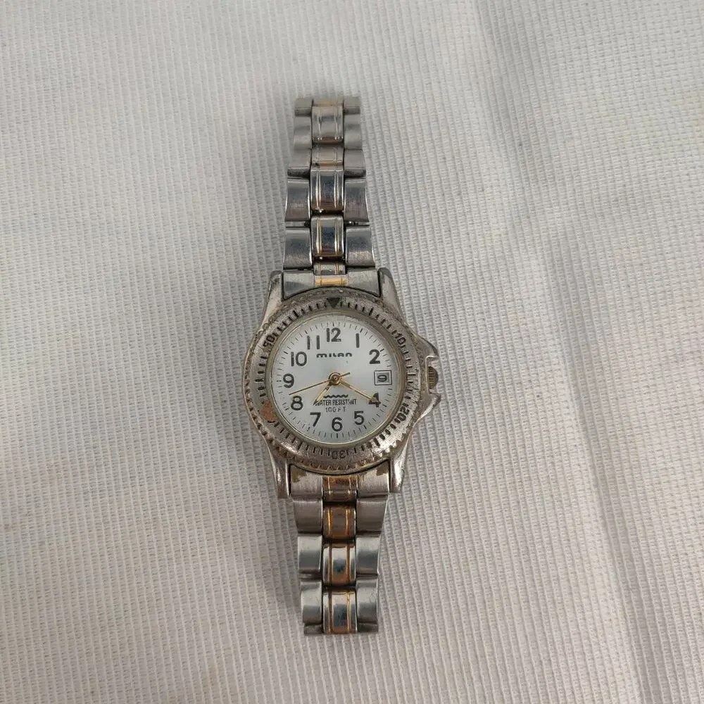 Vintage Milan Stainless Steel Watch Two-Tone Gold Silver Ladies Timepiece